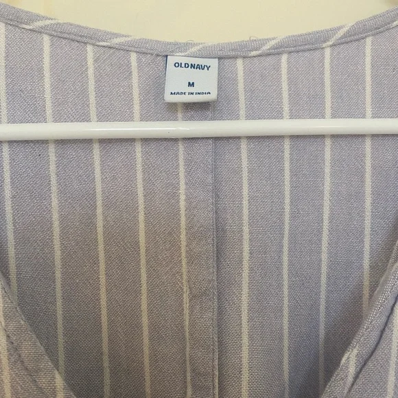Old Navy Jump Suit Medium Purple and White Stripe Short Sleeve - Picture 3 of 3